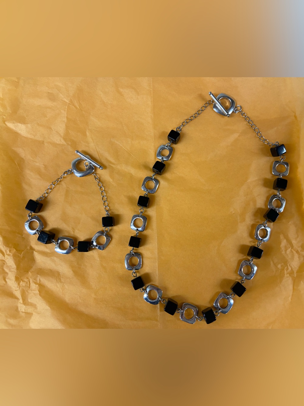 Tiffany & Co Elsa Peretti 925 Silver& Onyx  Link Necklace & Bracelet Set